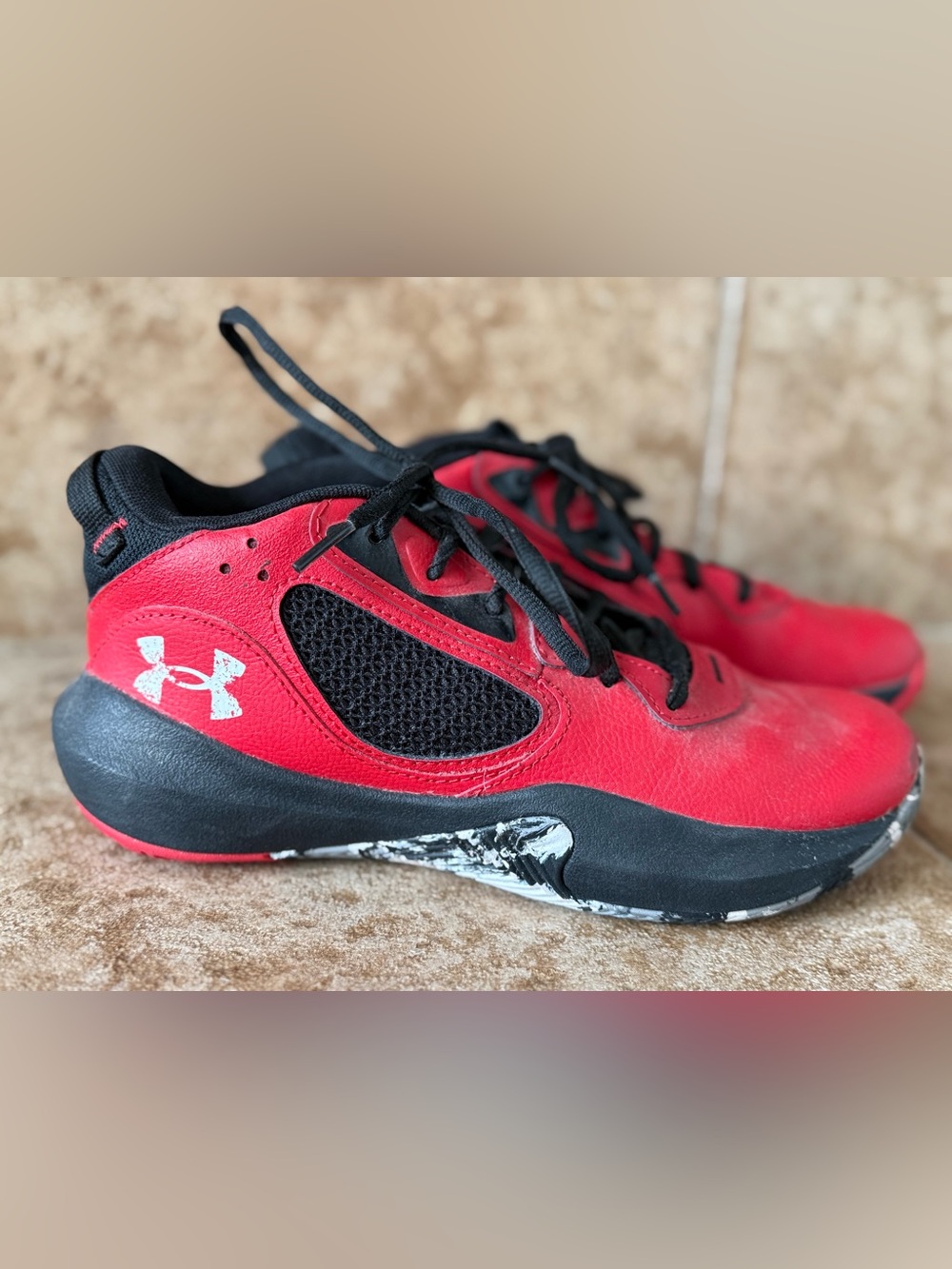 Under Armour Kids Red and Black Lace-Up Sneakers
